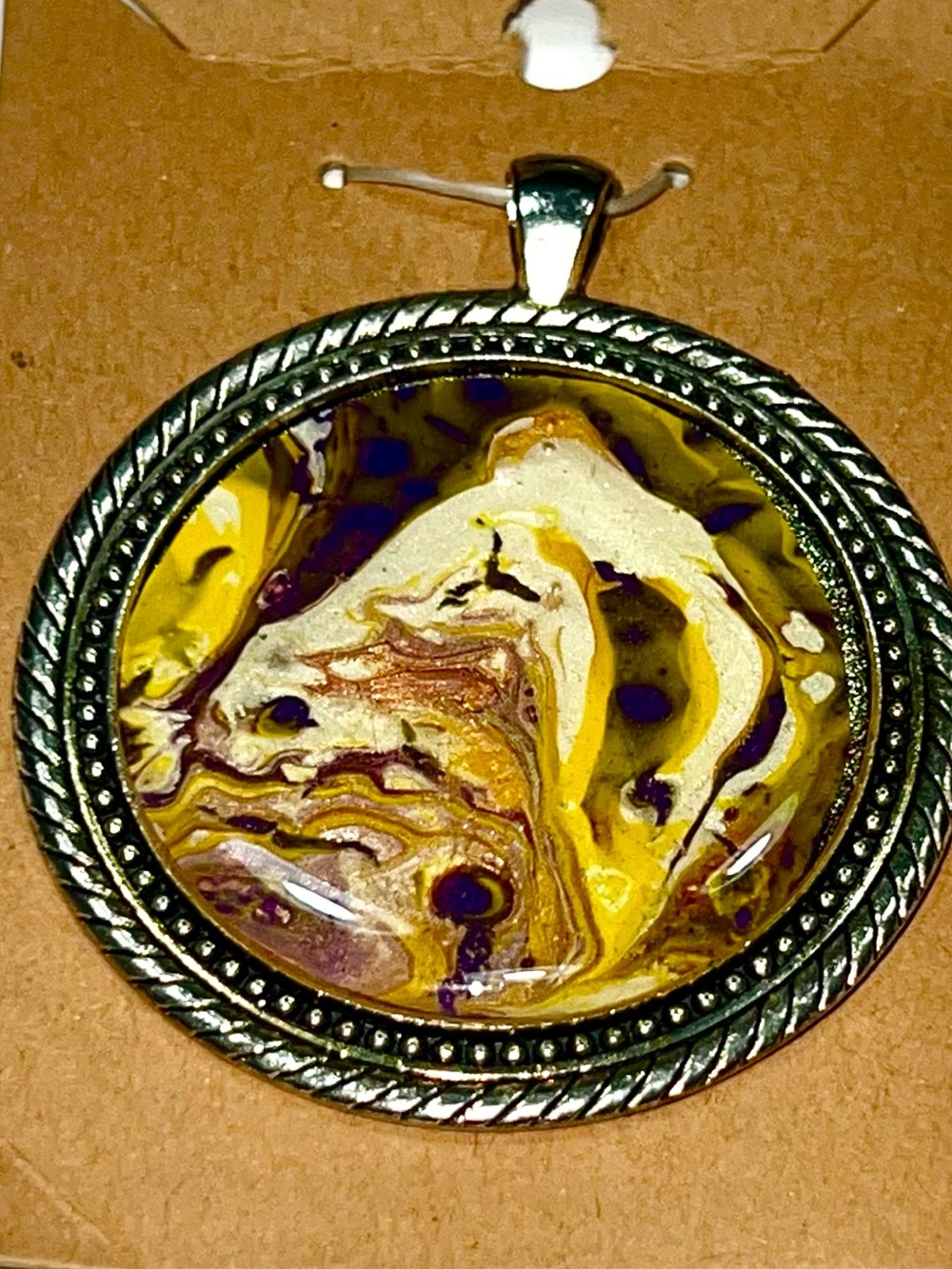 Handmade Round Swirl Poured Paint Pendant NEW